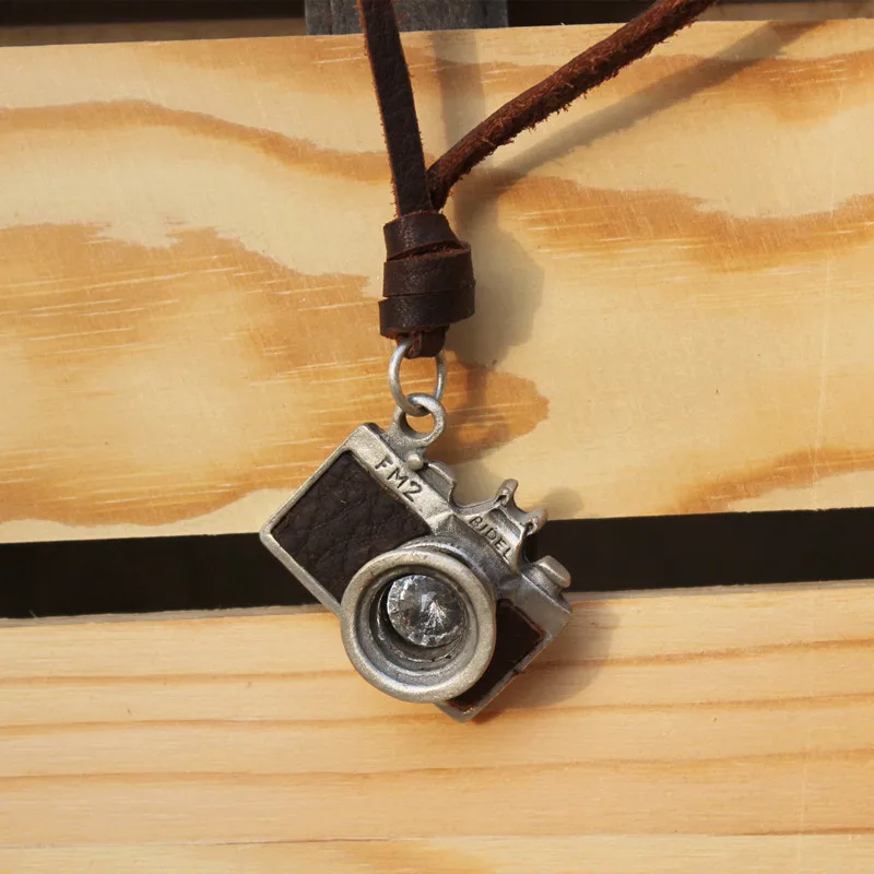 leather necklaces,high quality men retro camera necklace,fashion jewelry,100 genuine leather