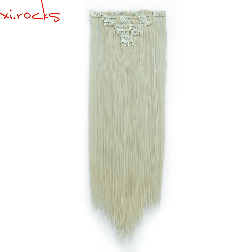 

2set 7pcs/set Xi.rocks Synthetic Clip in Hair Extensions 55cm Straight Hairpiece Clips for the Hair Extension 130g Blonde 613