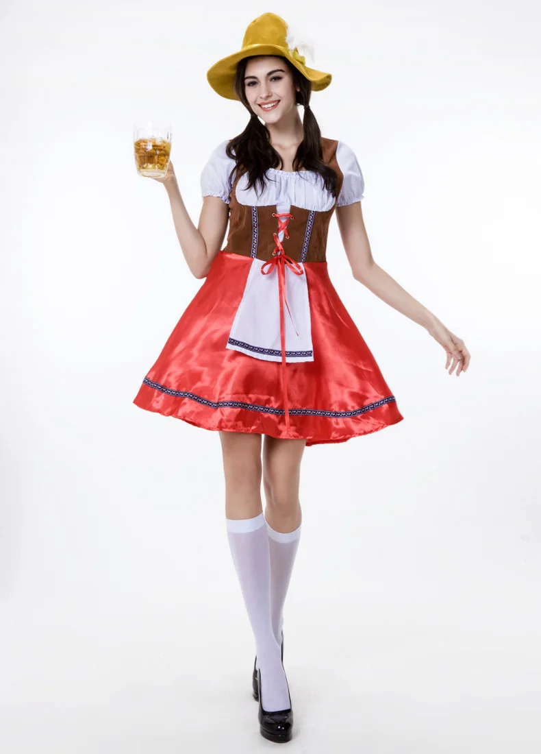 Halloween font b cosplay b font German Beer Festival Gary green midi red dress Female Maid