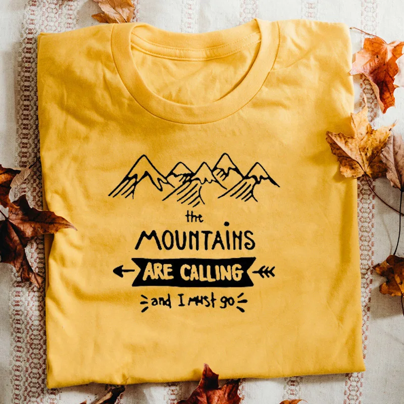 

The Mountains Are Calling and I Must Go T Shirt Summer Vacation Graphic Tees Women Funny Kawaii Plus Size Tops Drop Shipping
