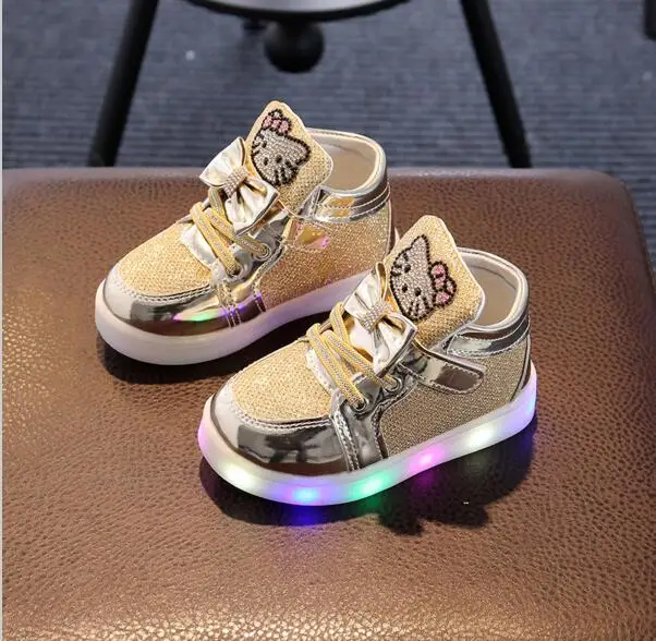 

Kids Girls Shoes 2018 Spring Autumn Winter Children's Sneakers Boy Shoes Chaussure Enfant Hello Kitty Baby Shoes With LED Light