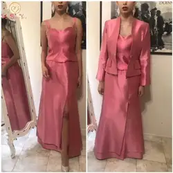 2019 новый дизайн розовый для матери невесты платья плюс Размеры пол Длина атласная юбка-годе Двойка с длинным рукавом специальная куртка