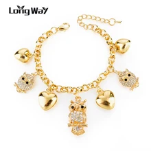 LongWay бренд золотой цвет серебряный цвет кристалл Сова Браслет-манжета для женщин животных звено цепи браслеты для женщин лучший SBR160024103