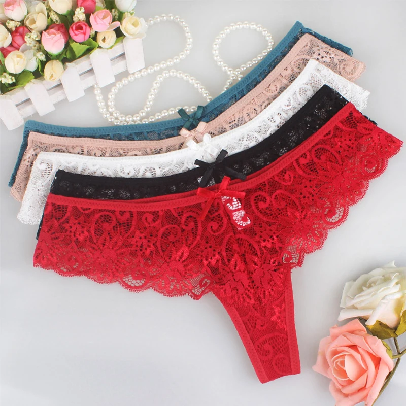 

New Arrival 2018 Lace Thong G String Brazilian Flounces Bowknot Fancy Underwear Womens See Through Ladies Panties Women Sexy