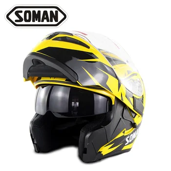 

New Arrival DOT Approval Soman 955 SkyEye Street Motorcycle Double Lens Helmets Breathable Moto Bike Flip up Capacetes