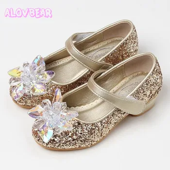 

All Sizes 24-34 Children Party Princess Shoes 2020 Spring Girls PU Leather Shoes Rhinestone Casual Shoes Gold, Silver C1700-155