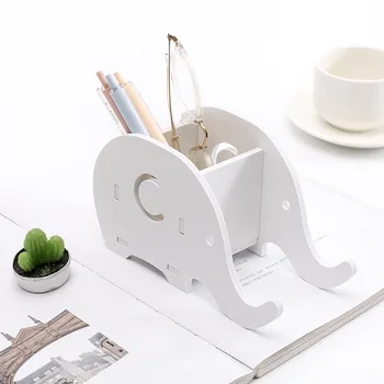 

1 Piece Wooden Pen Holder Cute Students Elephant Multifunctional Storage Desk Organizer Office Stationery
