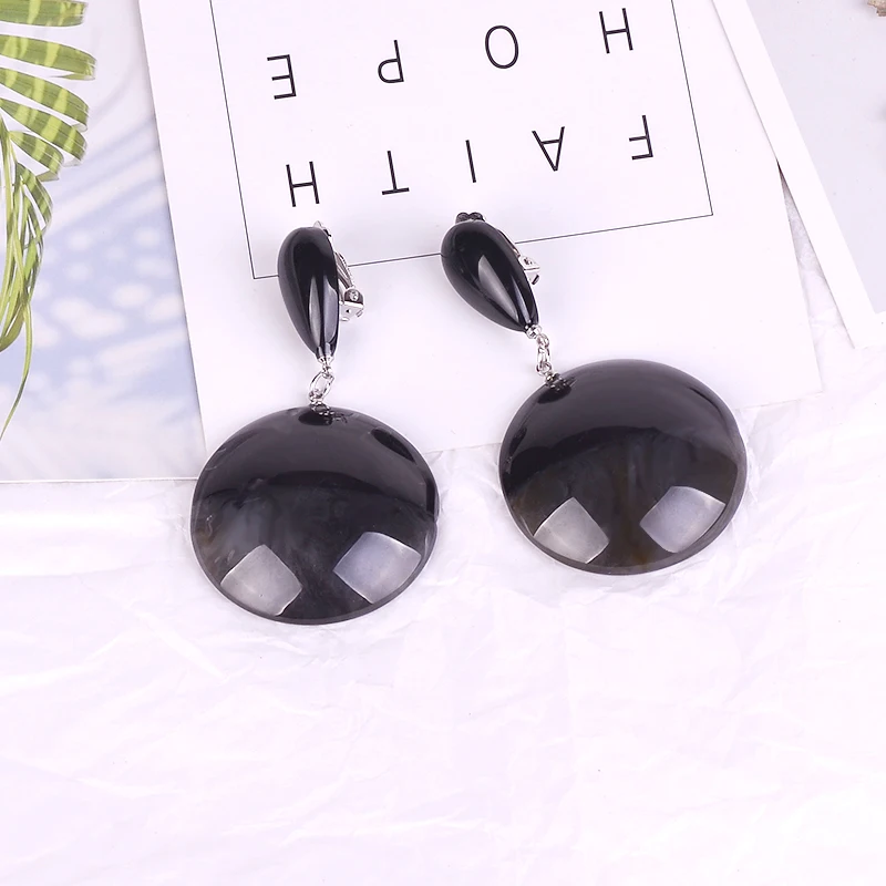 YUQINQIN Classic Drop Earrings for Women Statement Resin Round Geometric Ear Clip Earings Fashion Elegant Party Dangling Earring (5)