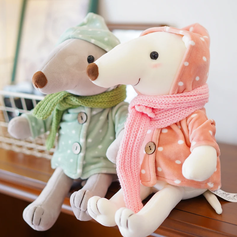 

candice guo! cute plush toy lovely cartoon big nose mouse winter spotty coat scarf rat soft stuffed doll birthday Christmas gift