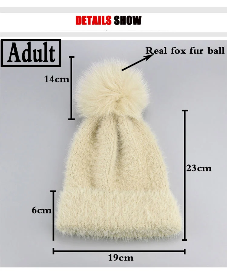 Женская зимняя шапка из искусственного норкового кашемира, шарф, набор из натурального меха лисы, помпоны, шапочки, сохраняющие тепло, шапочки Skullies, Шапка-бини
