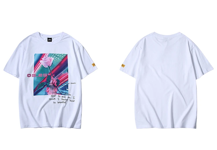 Мужские футболки в стиле хип-хоп, уличная одежда, Harajuku, розовая футболка с розами,, летняя футболка с цветочным рисунком, хлопок, короткий рукав, топы, футболки, черные, белые