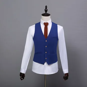 

2019 Mens Suit Vest Sleeveless Blue British Business Vest Male Slim Breasted Waistcoat Formal Casual Coat Tops