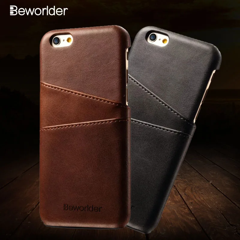 Beworlder Leather Back Cover For Apple iphone 6S Case 6 Plus PU Vintage Card Slot |