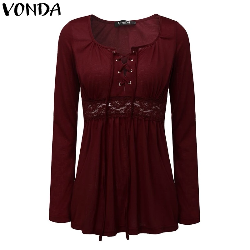 VONDA 2019 primavera mujeres embarazadas Tops de manga larga Sexy embarazo encaje empalme blusas Camisas Casual maternidad ropa talla grande