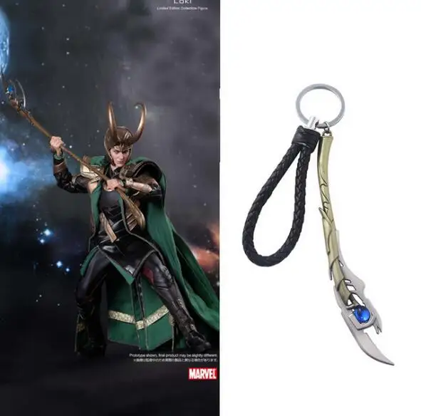 

Marvel Avengers 4 Loki Scepter Keychain For Men Thor's Hammer Mjolnir Stormbreaker Axe Key Chain Jewelry Bracelet Toy Figure