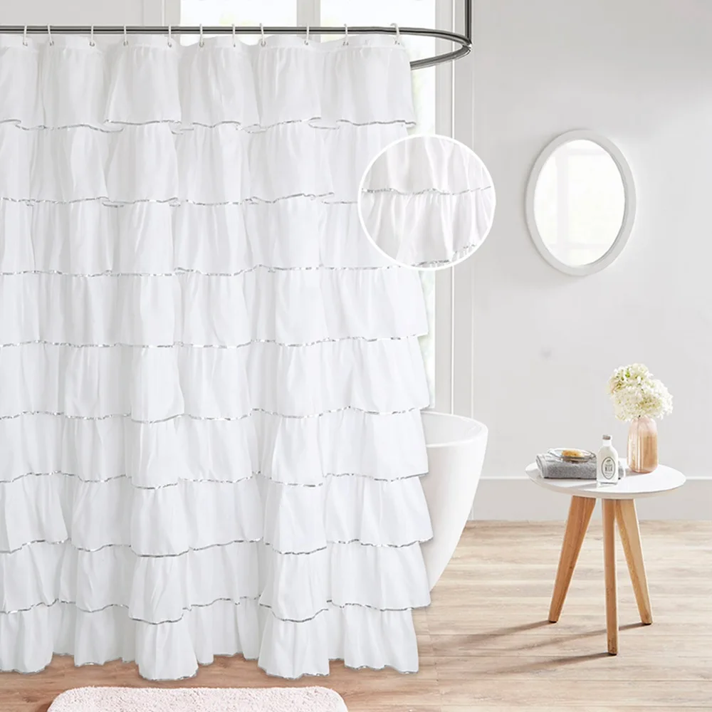 2019 Fashion White Ruffle Shower Curtain Handmade Glitter Cloth Shower