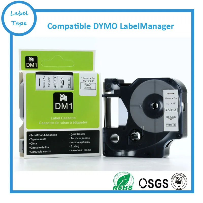 10 PK 45013  Dymo Cassette Label Tape Compatible for 12mm Black on White 