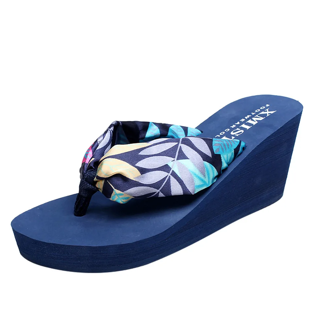 SAGACE; модные летние женские пляжные сланцы на танкетке; удобная и дышащая Уличная обувь без застежки - Цвет: Синий