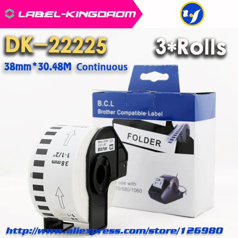 

2 Rolls Compatible DK-22225 Label 38mm*30.48M Continuous Compatible Brother Printer QL-570/700 All Come With Plastic Holder