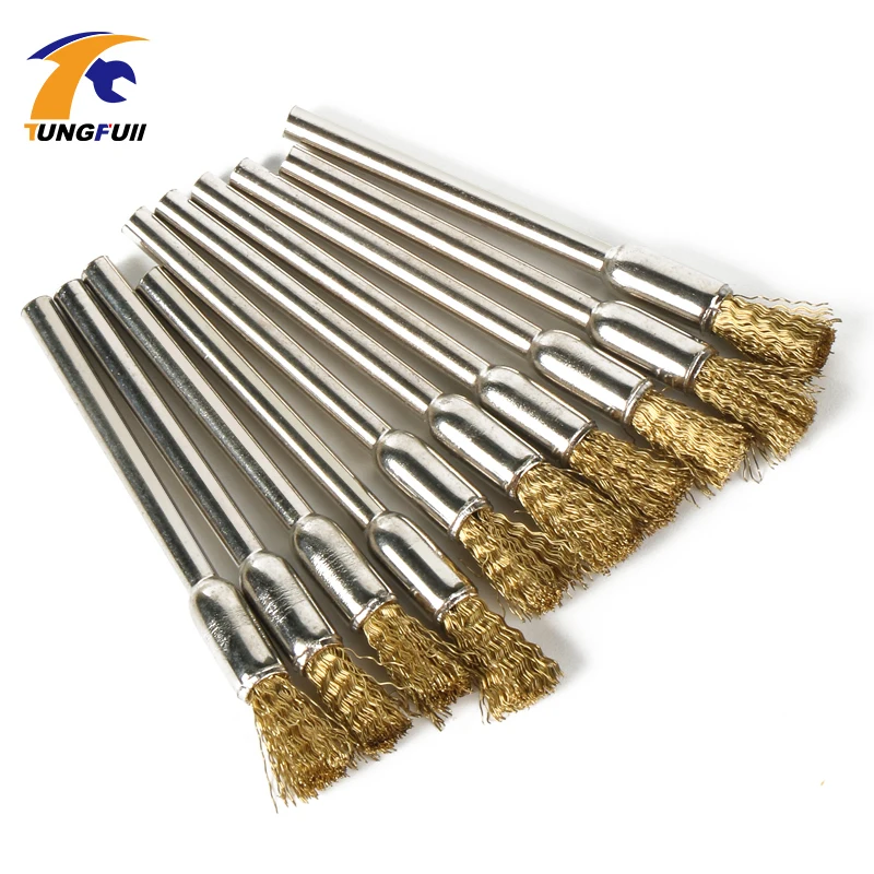 Tungfull 10pcs Dremel Accessories Rotary Brush Brass Pen Shape Wire