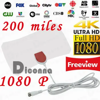 

200 Mile Thin Flat Antenna HD High Def Indoor Digital TV Antenna HD TV HDTV 1080P 4K DTV 10 ft Cable