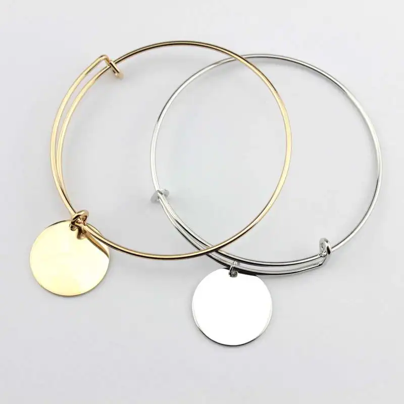 

Selling Blank Only Polished Disc Adjustable Bangles for Women Personalized Engraving Monogram Initial Custom Jewelry