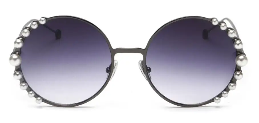Черные круглые жемчужные солнцезащитные очки, роскошные брендовые Оттенки для женщин, негабаритные солнцезащитные очки, женские классические очки с металлической оправой высокого качества - Цвет линз: c56 black gray