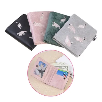 

Women Ultra Thin Embroidered Short Purse PU Leather Animal Flamingo Zipper Wallet Coin Purses Popular