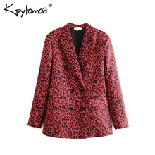Винтажные двубортные блейзеры с леопардовым принтом, пальто для женщин, модная женская верхняя одежда с длинным рукавом, Повседневная рабочая одежда, куртка, топы