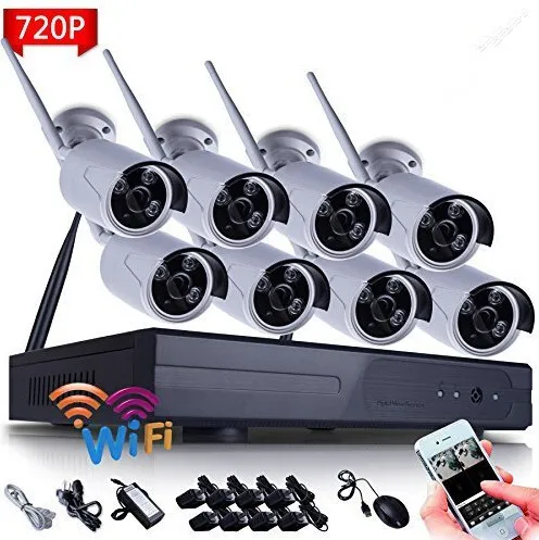 8CH HD WI FI NVR Security Wireless Network 720P 1MP Night Vision IP Surveillance Camera Security