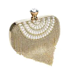 Neueste quaste kristall frauen tasche luxus imitationsperle abendtaschen hochzeit perlen tageskupplungen kleinen