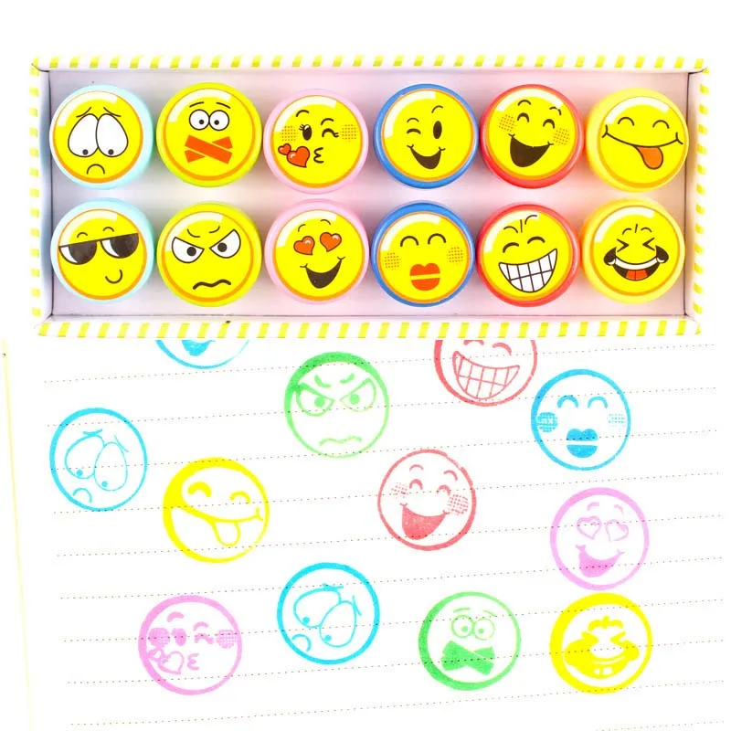 

6/10/12pcs Cartoon Stamps expression Pattern DIY Decorative Ruber Emoji Smile Face Self-Inking Stamp For Childrea Gift