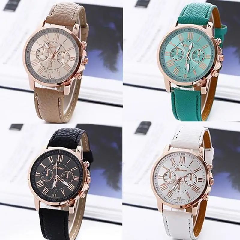 

Wrist Watch Geneva Girls Roman Numerals Quartz Faux Leather Band Women Round Analog Men Alloy Fashion & Casual No Waterproof