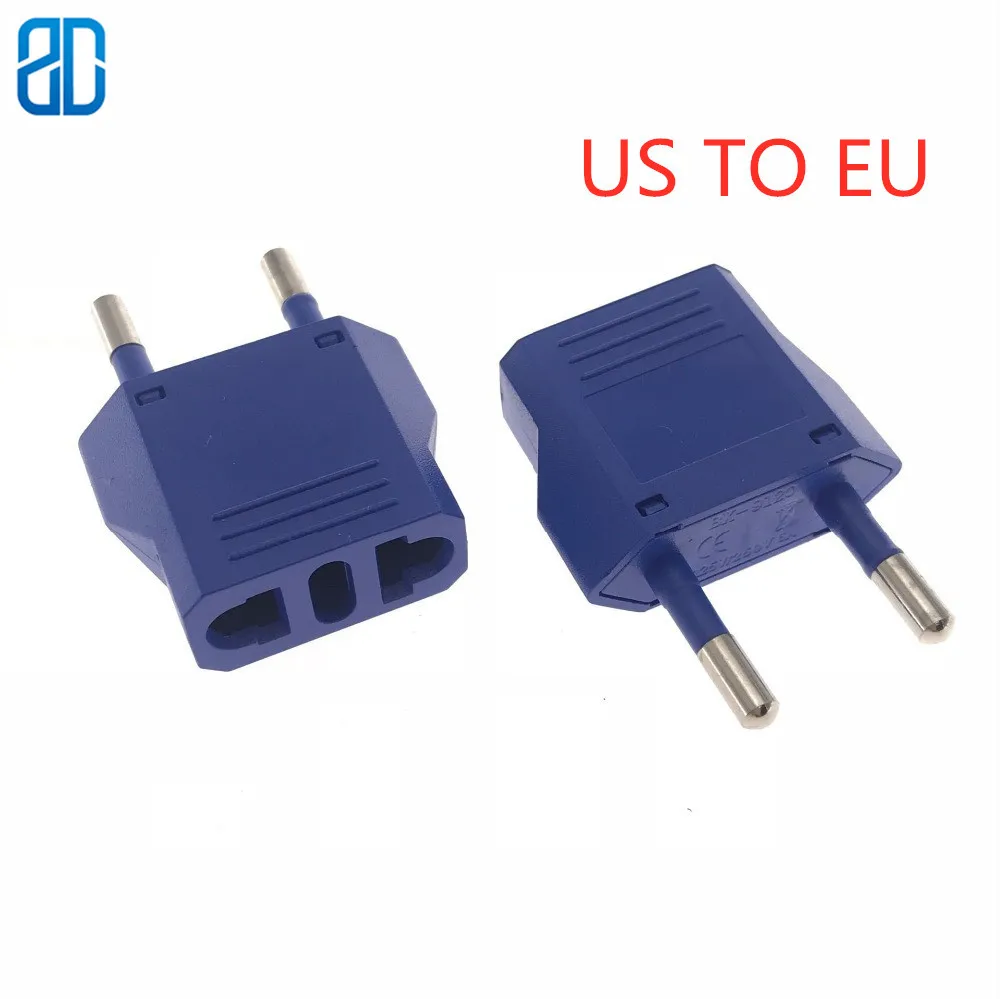 

1pc US To EU Plug Power Adapter Blue Travel Power Plug Adapter Converter Wall Charger