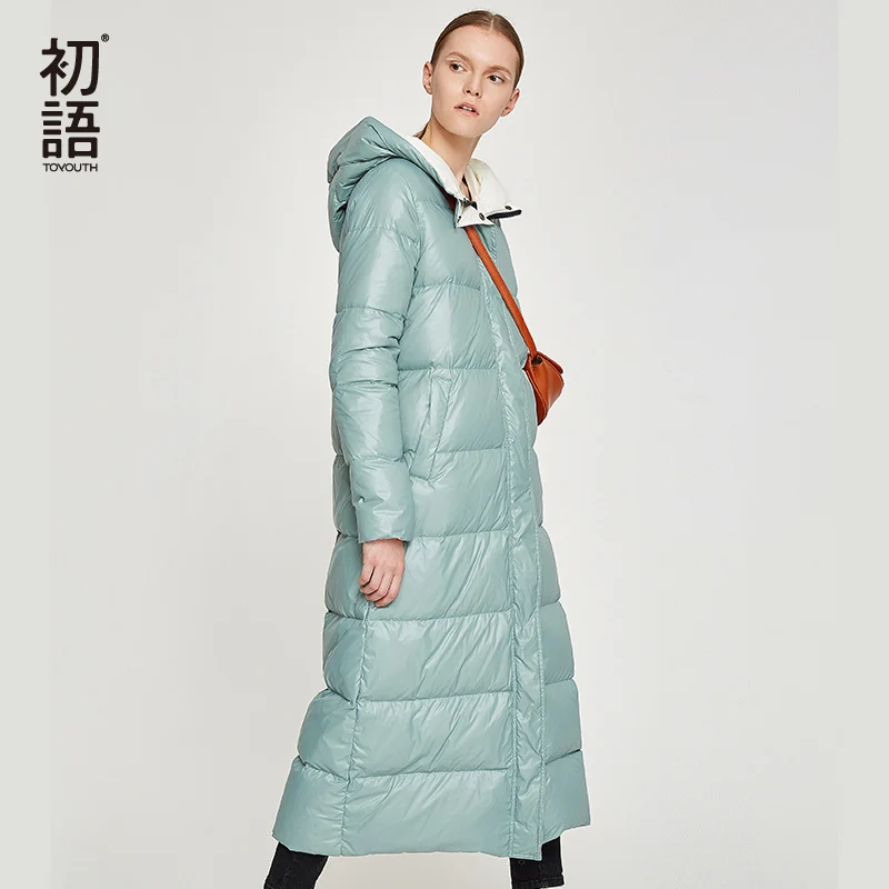 Koop Toyouth Eendendons Lange Jas Vrouwen Winter Puffers Jassen Hooded Uitloper Dames Verdikking Casual Jassen Zwarte Warme Jas 2019
