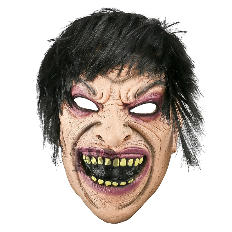 H&amp;D Latex Disgusting Yellow Tooth Full Face Mask With Black Hair