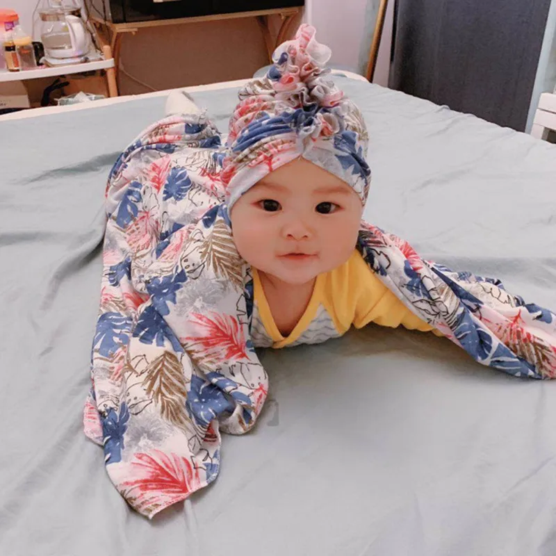 

NewPrint Cotton 0-2T Baby Sleeping Lovely Floral Print With Headband Set Newborn Anti-kick Sleeping Blankets New