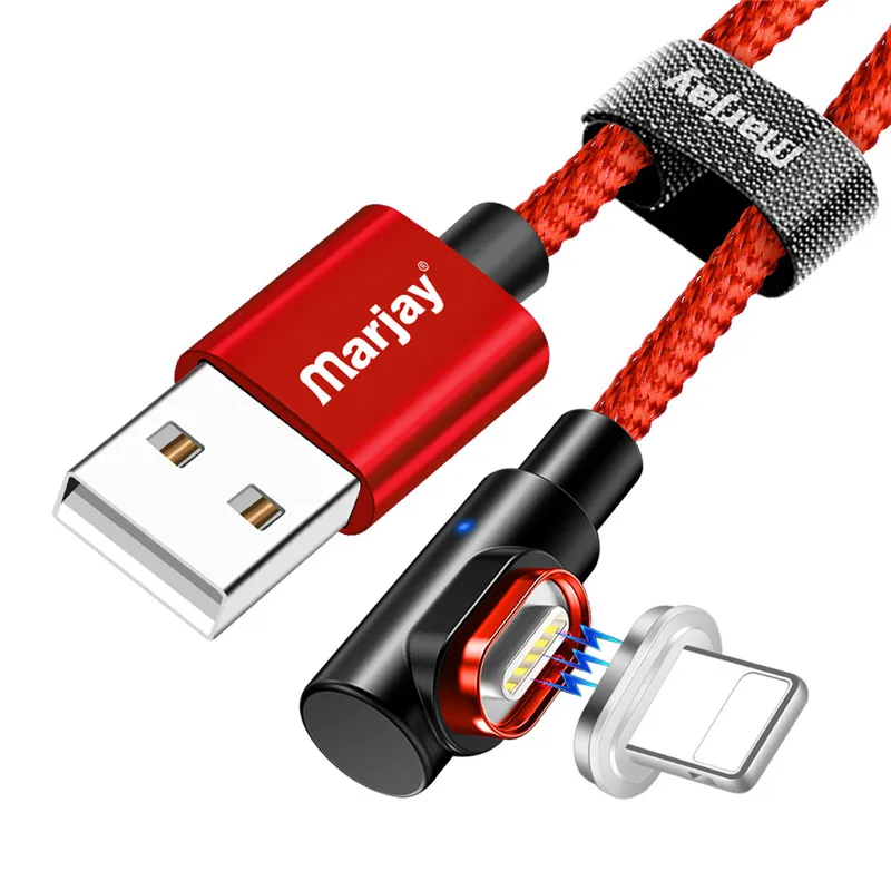 Магнитный кабель Marjay 90 градусов Micro usb type C для быстрой зарядки, магнитное зарядное устройство Microusb type-C для iphone Xs MAX xiaomi Usb-c - Цвет: Red IOS Cable