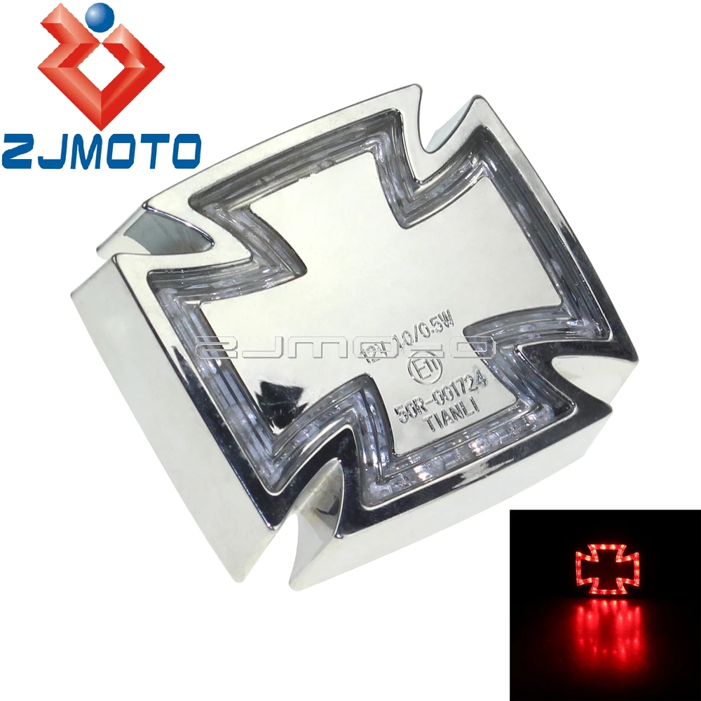 

Motorcycle Chrome Custom Cross Maltese Red LED Taillight Brake Light For Honda VTX 1300 C R S RETRO Valkyrie Rune 1500 1800