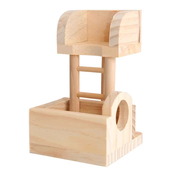 

1pc Funny Small Animal Health Pine Toy Hamster Lookout Platform Rat Mouse Wooden Cage Climbing Playing Toys Ladder Bowl