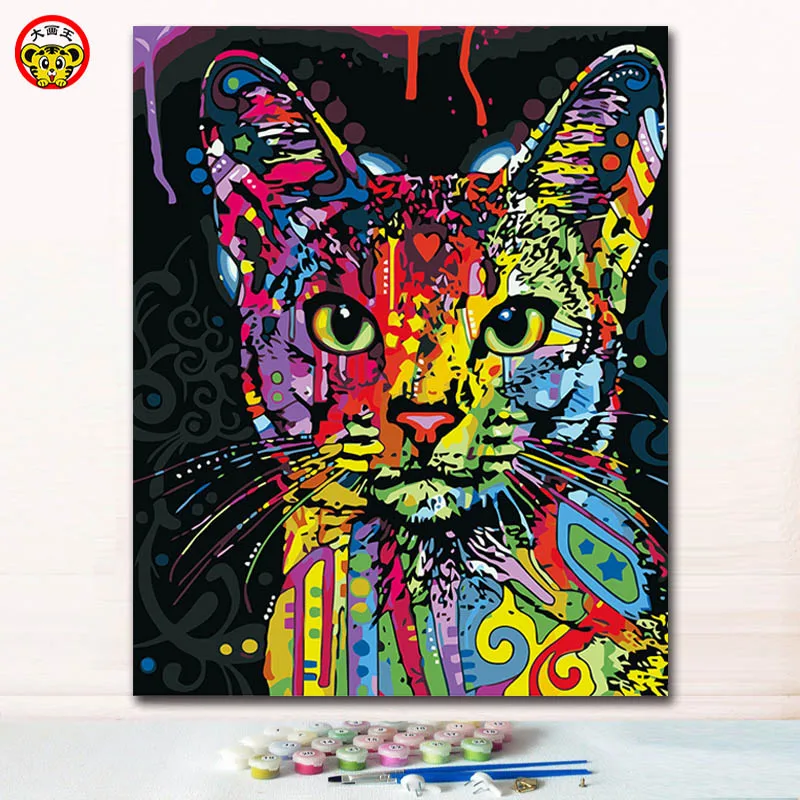 

coloful animals cat pictures paintings by numbers canvas numbers paints with colors coloring by numbers for children 40x50