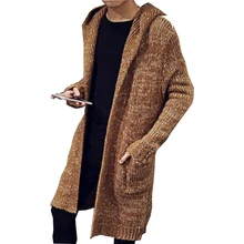 Autumn Winter Loose Long Mens Cardigans  Knit Cardigan Sweaters  Fashion  Jumpers Mens Hooded Sueter Knit  Cardigan Sweater
