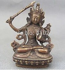 

0116P old craft Fast shipping Old Tibet Tibetan Bronze Manjushri Manjusri Bodhisattva Buddha Statue Hold Sword (A0314)