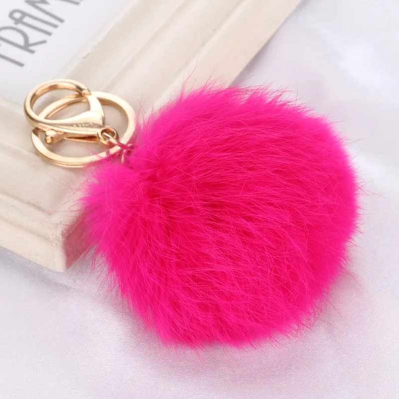 

8CM Cute Genuine Leather Real Rabbit fur ball keychain plush Car key ring Bag Pendant fur pom pom key chains