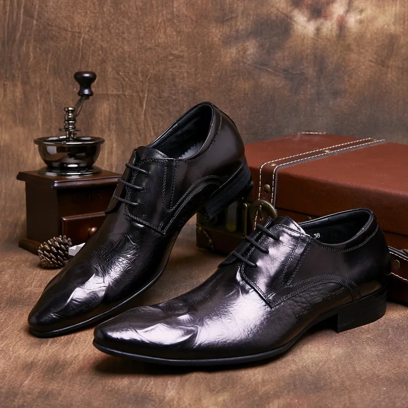 Zapatos de vestir de piel auténtica para hombre, esmoquin Formal de punta estrecha para y otoño, Oxford, 2018 - AliExpress Calzado