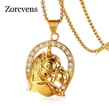 ZORCVENS рок подвеска золотого цвета нержавеющая сталь лошадь для мужчин ожерелье AAA CZ камни панк унисекс ювелирные изделия