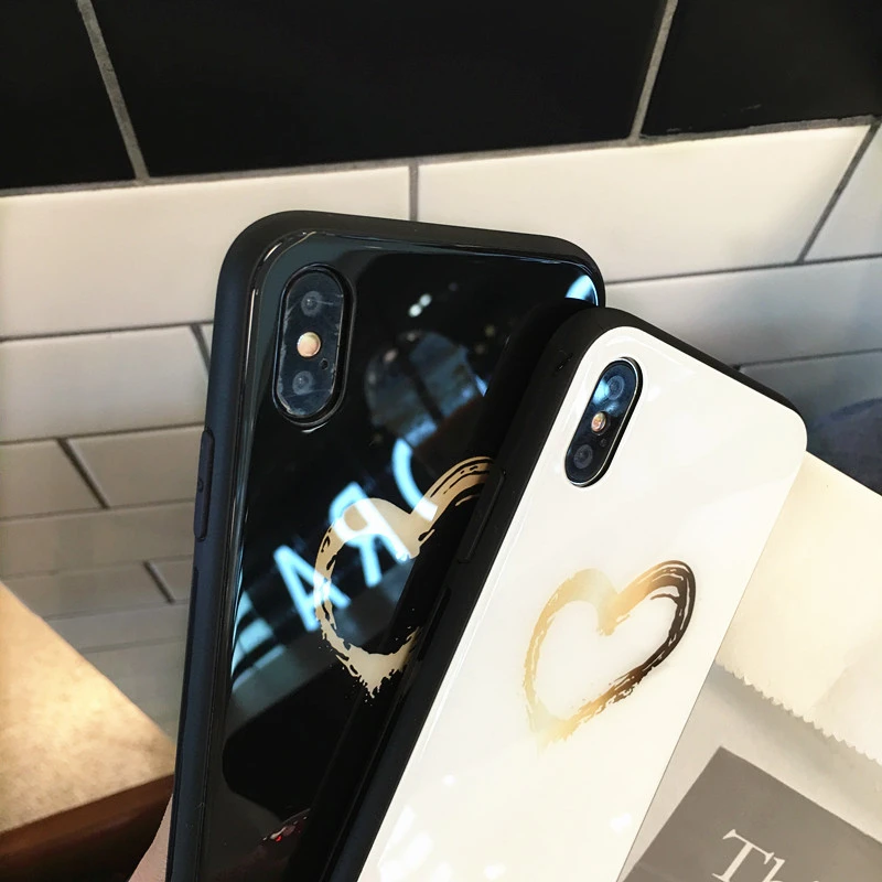 BONVAN Tempered Glass Case For iPhone X Lovely Heart Hard Back Cover Soft Silicone Bumper For iPhone 7 6S 8 Plus 6 Plus Cases15