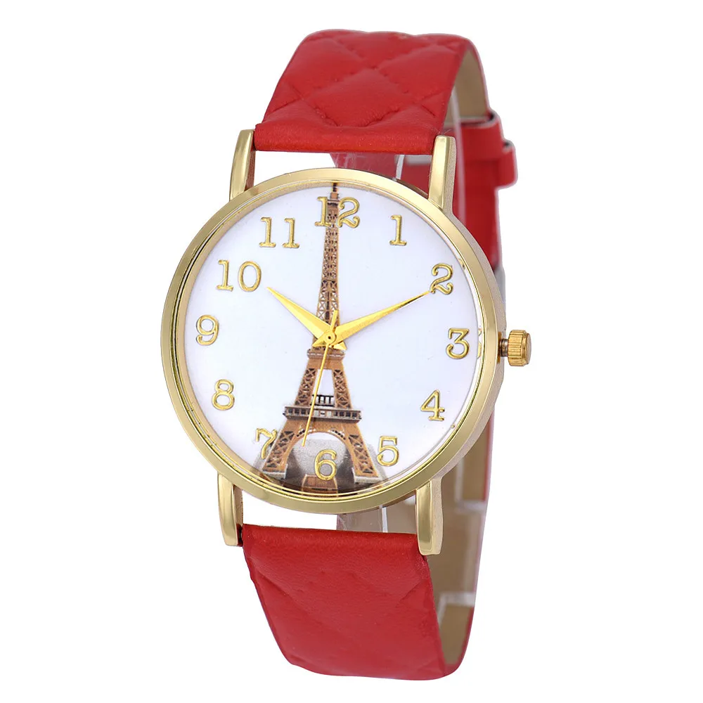 Duobla новые женские часы с Эйфелевой башней из искусственной кожи, аналоговые Кварцевые женские наручные часы Relogio Feminino, 40Q - Цвет: Red