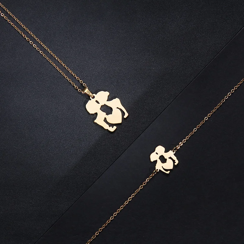 CACANA Stainless Steel Sets For Women Angel Shape Necklace Bracelet Earring Jewelry Lover's Engagement Jewelry S385