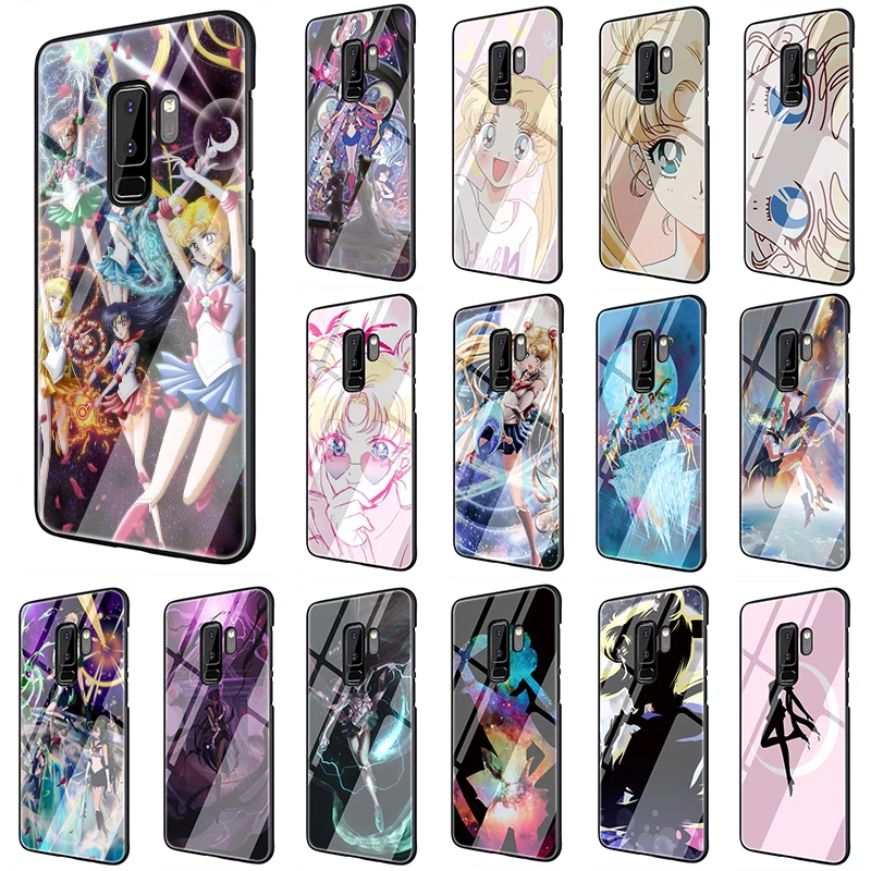 

Pink Japanese Anime Kawaii Sailor Moon Tempered Glass phone case for Samsung S7 S8 S9 S10 Note 8 9 10 Plus A10 20 30 40 50 60 70